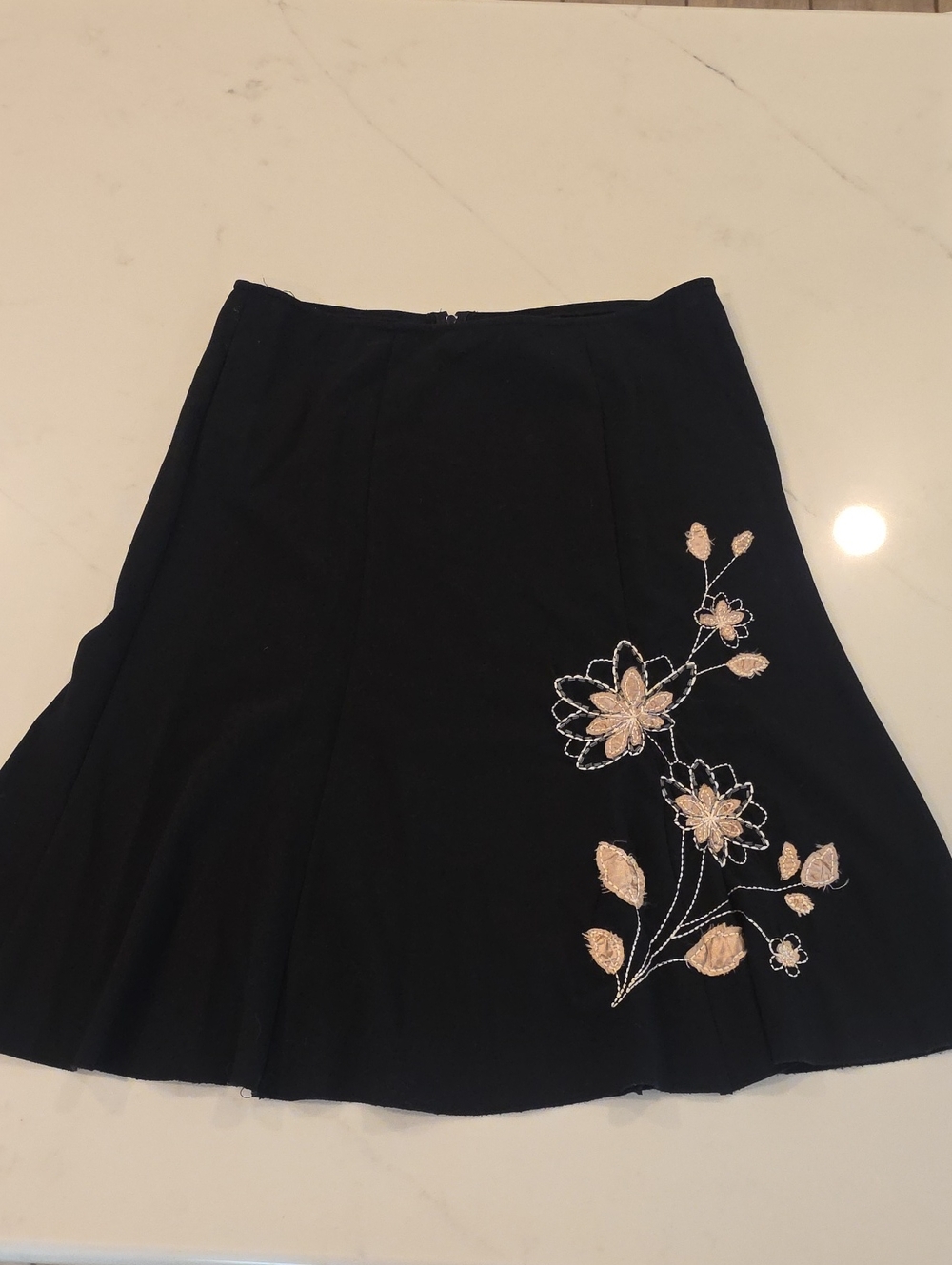 Heart Soul Black A-Line Skirt with Beige Floral Embroidery